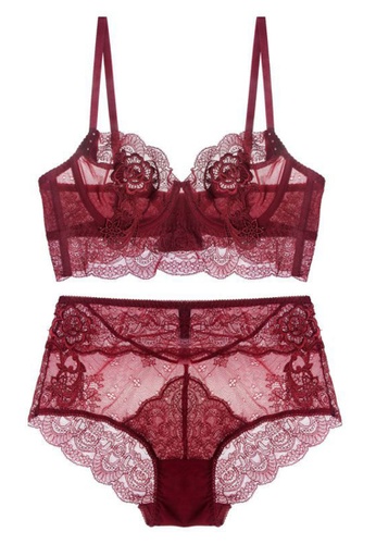 ZITIQUE red Lace Rose Lingerie Set (Bra And Underwear) -Red 79AE8US3C6DD42GS_1