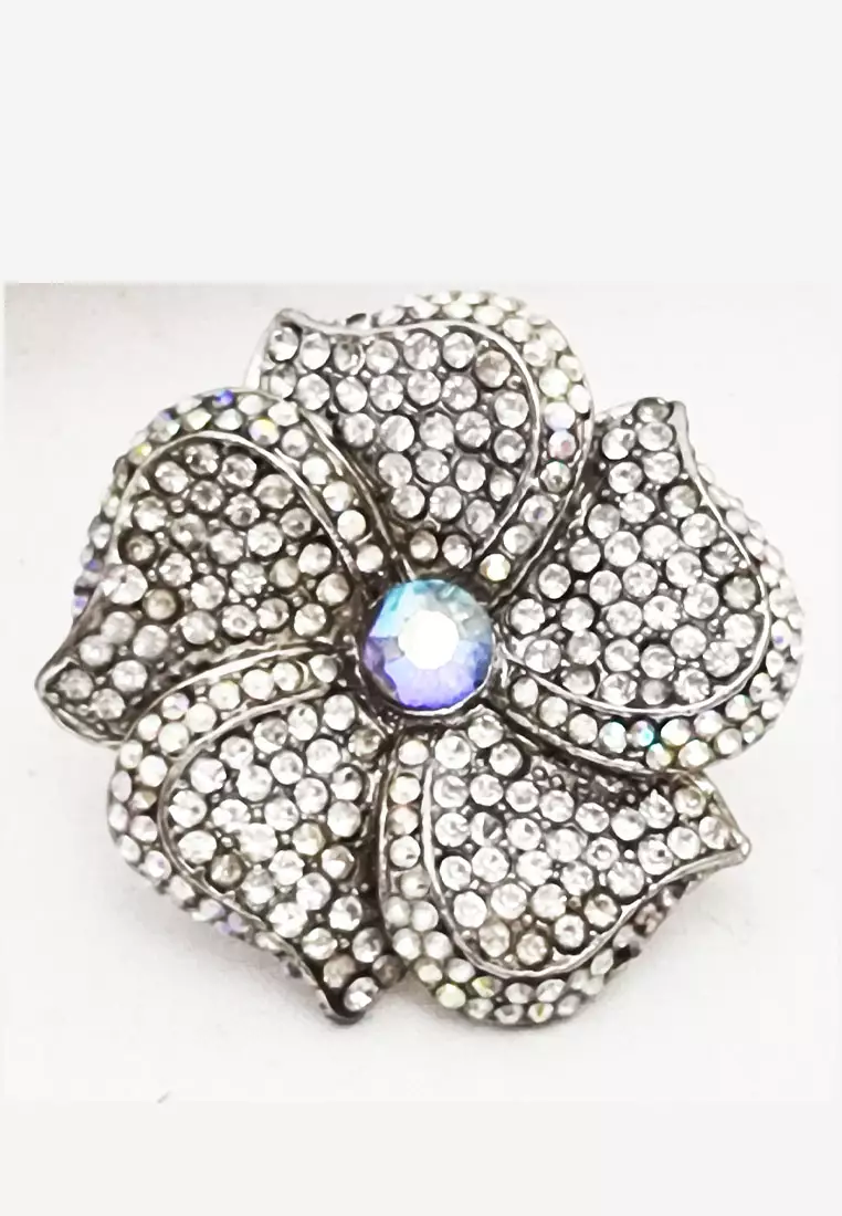 Jual San Marco Swayed Petals Swarovski Ring Cincin Wanita Silver