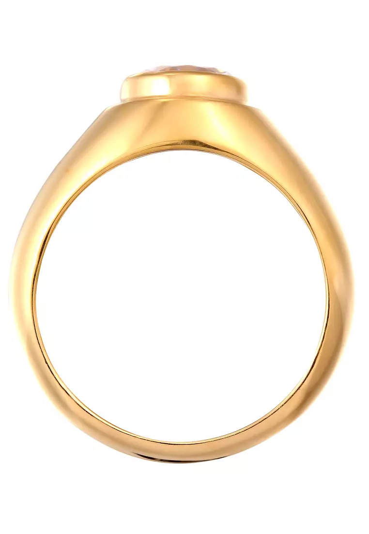 Men’s Silver Cubic Zirconia Dome Signet Ring – Gold-Plated