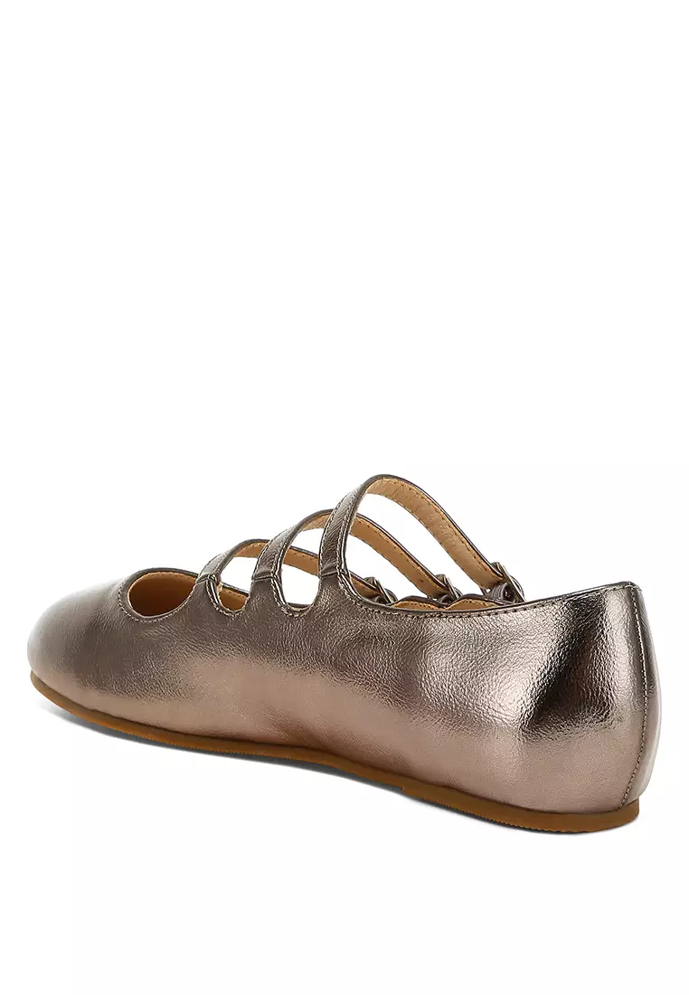 Sandal Mary Jane Tali Tiga dari Pewter