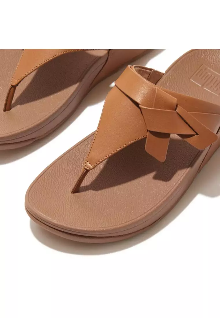 Lulu Folded-Knot Leather Toe-Post Sandals