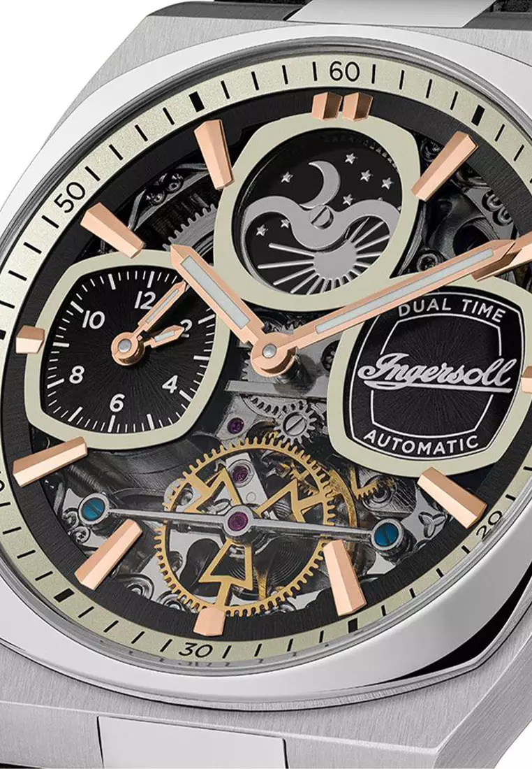 (FREE GIFT) Ingersoll The Spirit Black Leather Analog Automatic Watch For Men INI15801 IC001GB-GWP