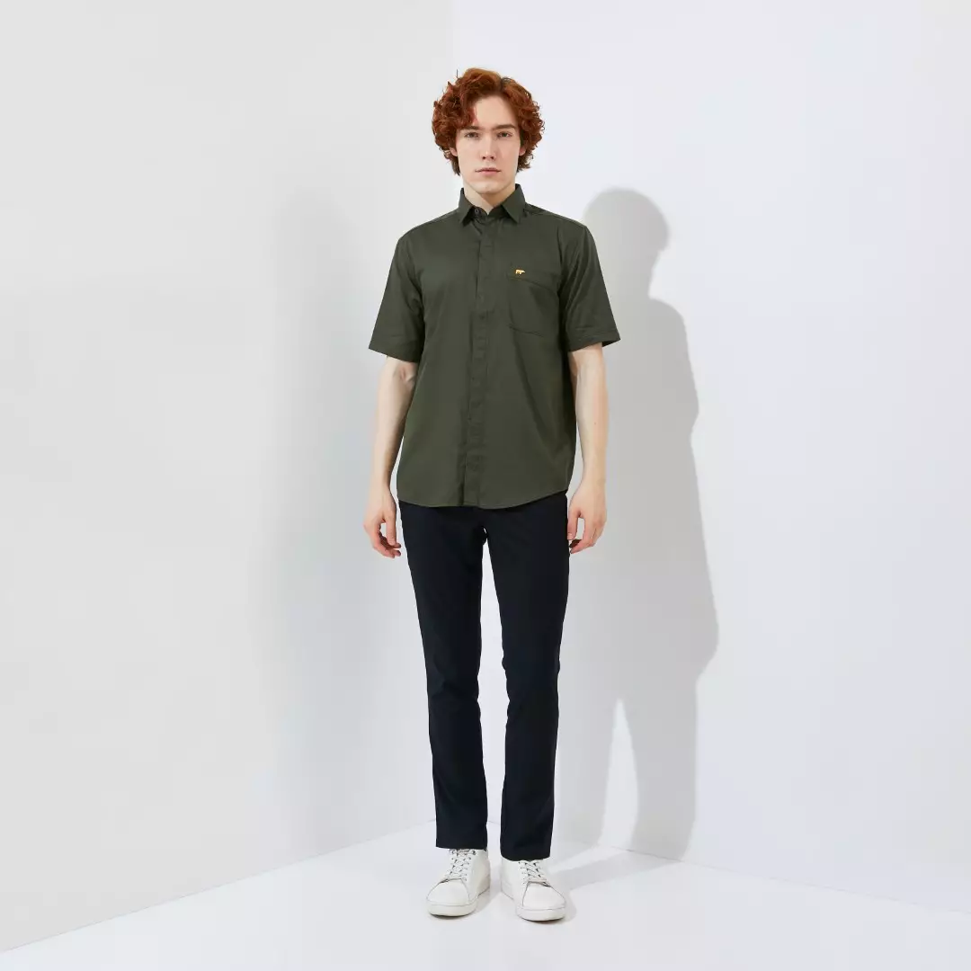 Jack Nicklaus Elwood Kemeja Pria Lengan Pendek Slim Fit Army Green Colour Army Green