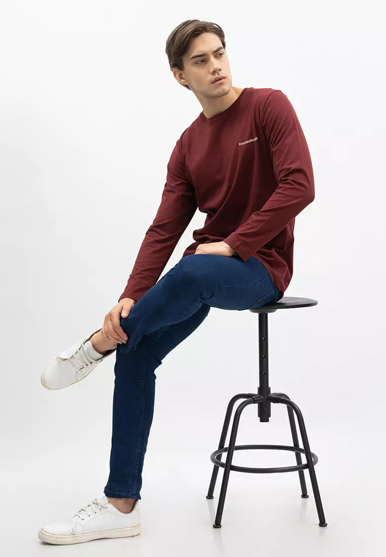 Houseofcuff Kaos Cotton Combed Lengan Panjang Pria Marun