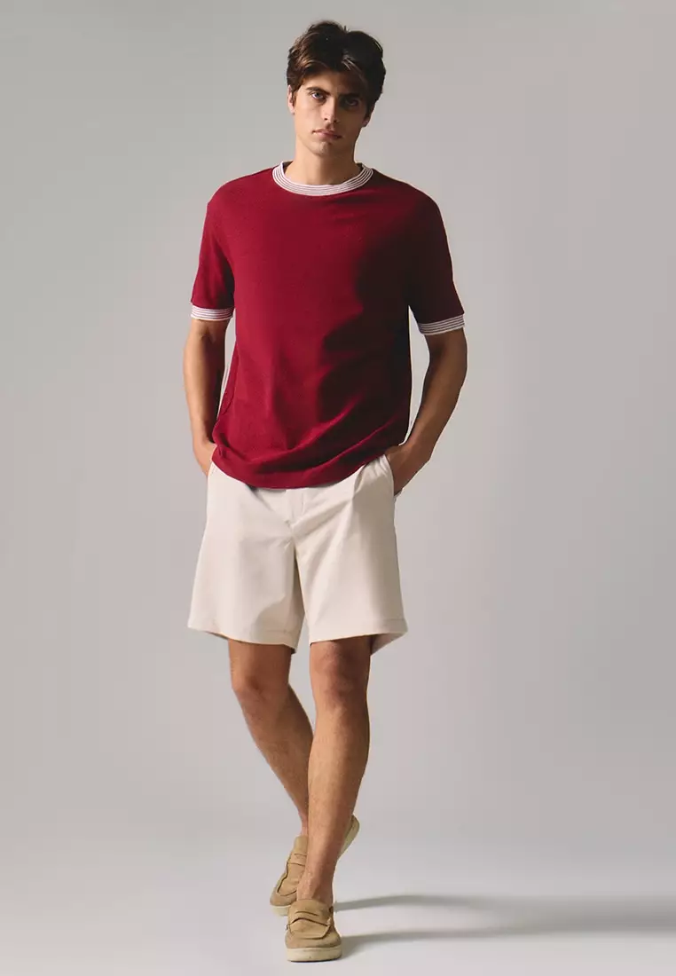 Regular Fit T-Shirt With Multiple Contrast Tipping Detail In Textured Knit