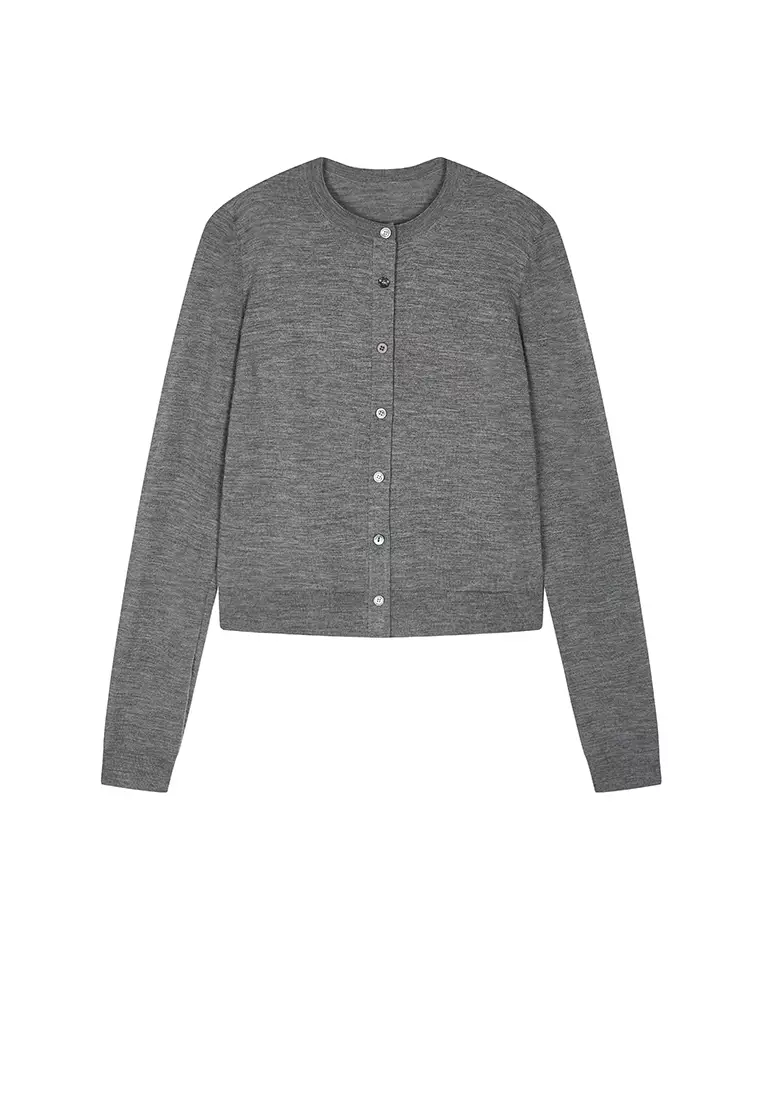 巴素兰羊毛修身短款开襟针织衫