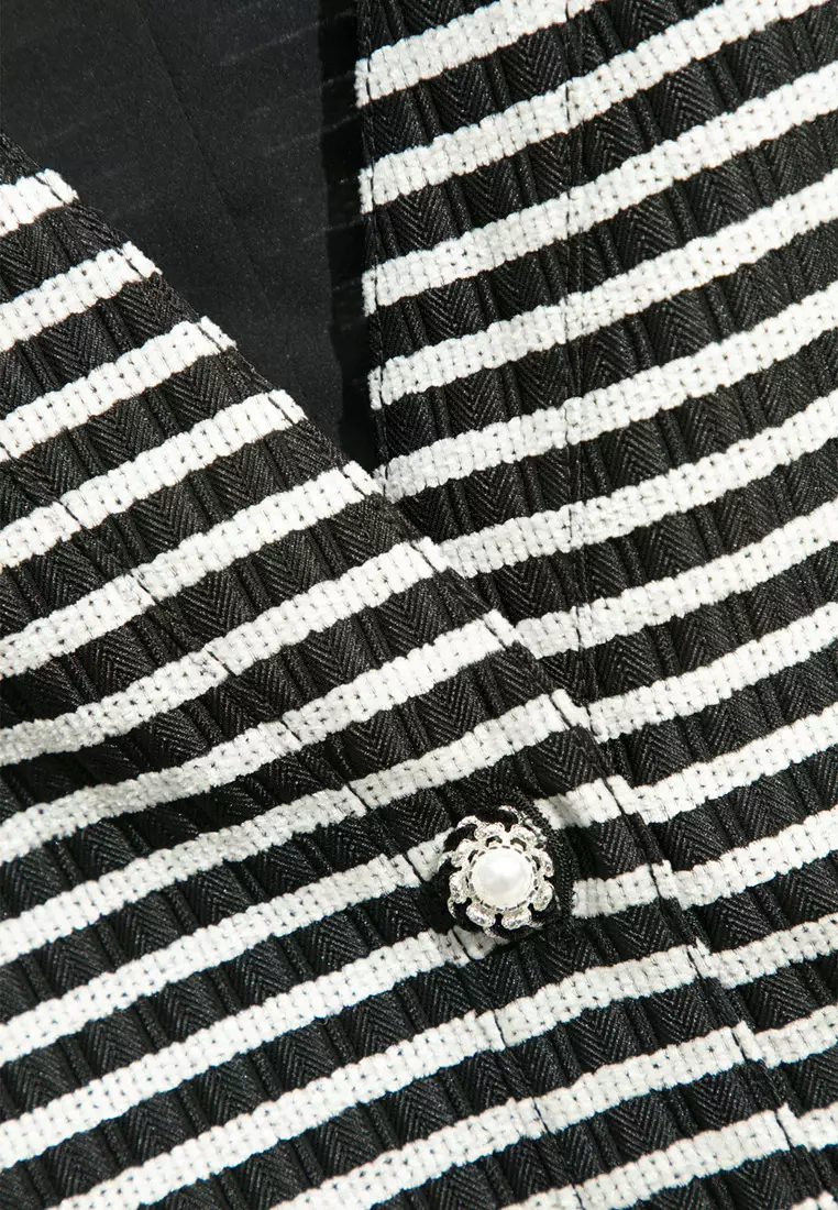 Black White Stripe Crop Vest