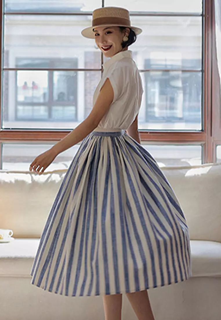 New French retro elegant striped skirt CA24032520