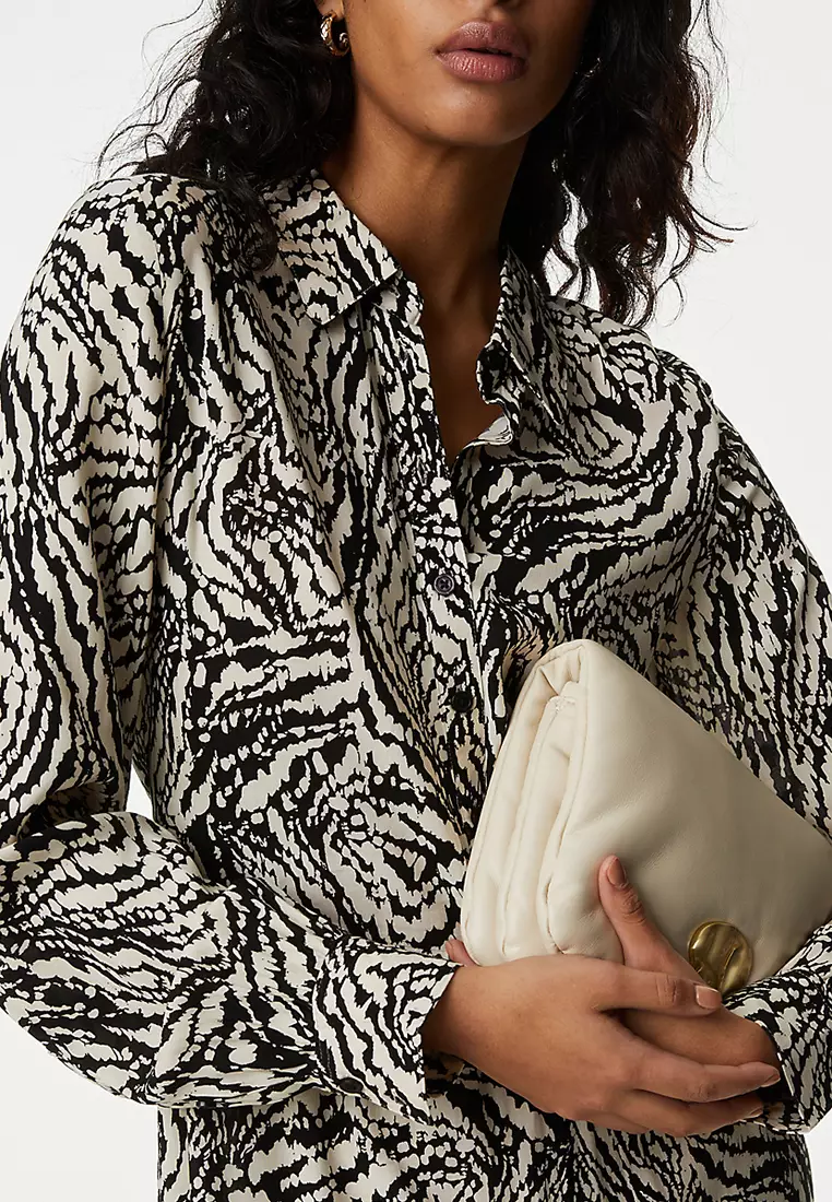 Printed Button Front Midi Shirt Dress