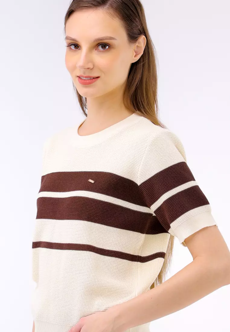 Knitted Stripes Short Sleeve Blouse