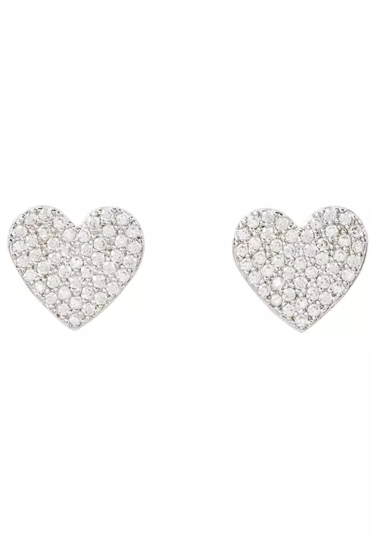 Yours Truly Pave Heart Studs Earrings - Silver O0R00154