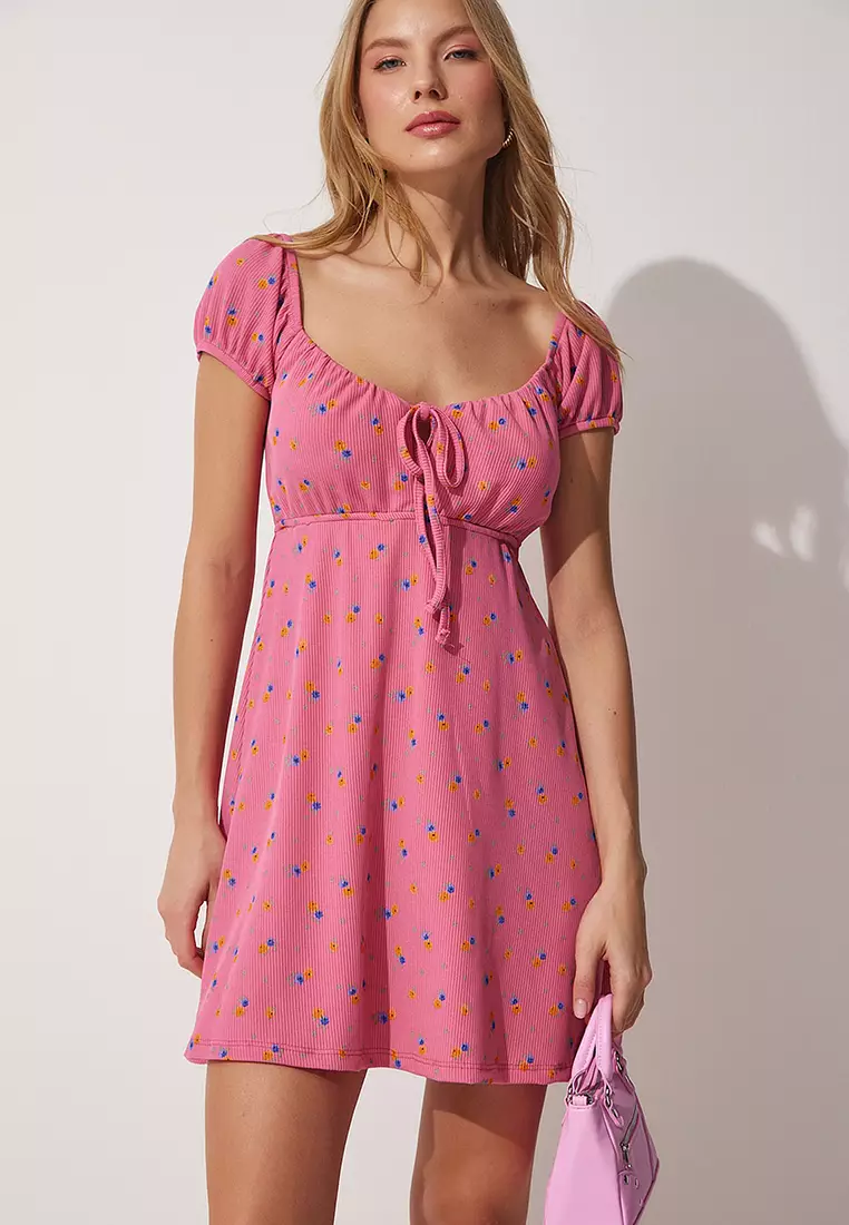 Floral Print Tie Detail Mini Dress
