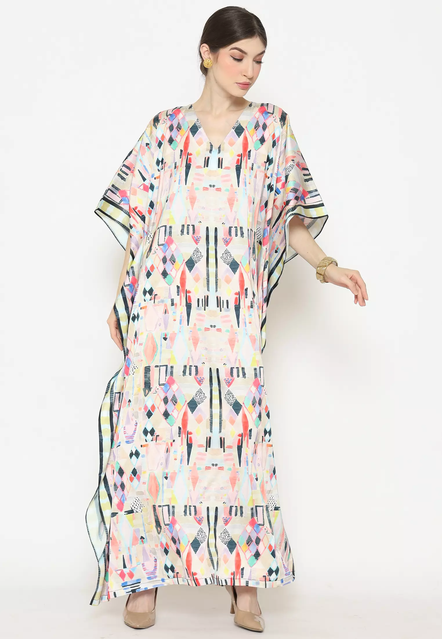 Kanzi Short Sleeve Abstract Kaftan Pastel