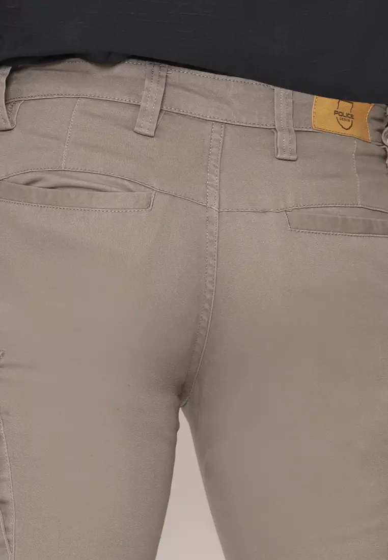 POLICE Celana Cargo Panjang Light Brown Slim Fit Cotton Premium Pria