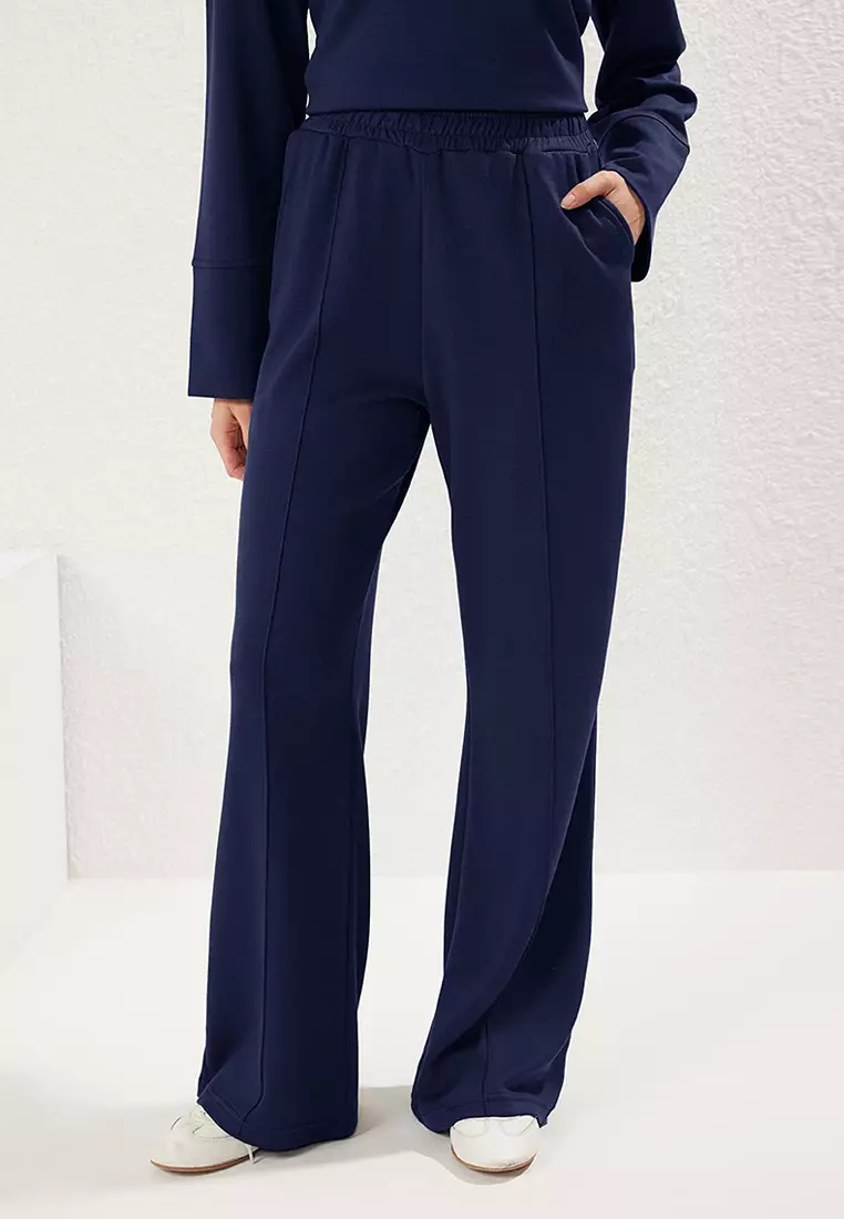 Navy Blue Soft Textured Plain Tracksuit Tctss25En00005