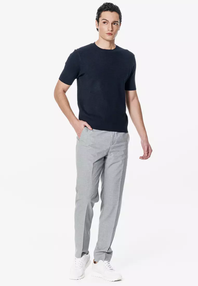 深鈷藍波紋織紋圓領針織衫