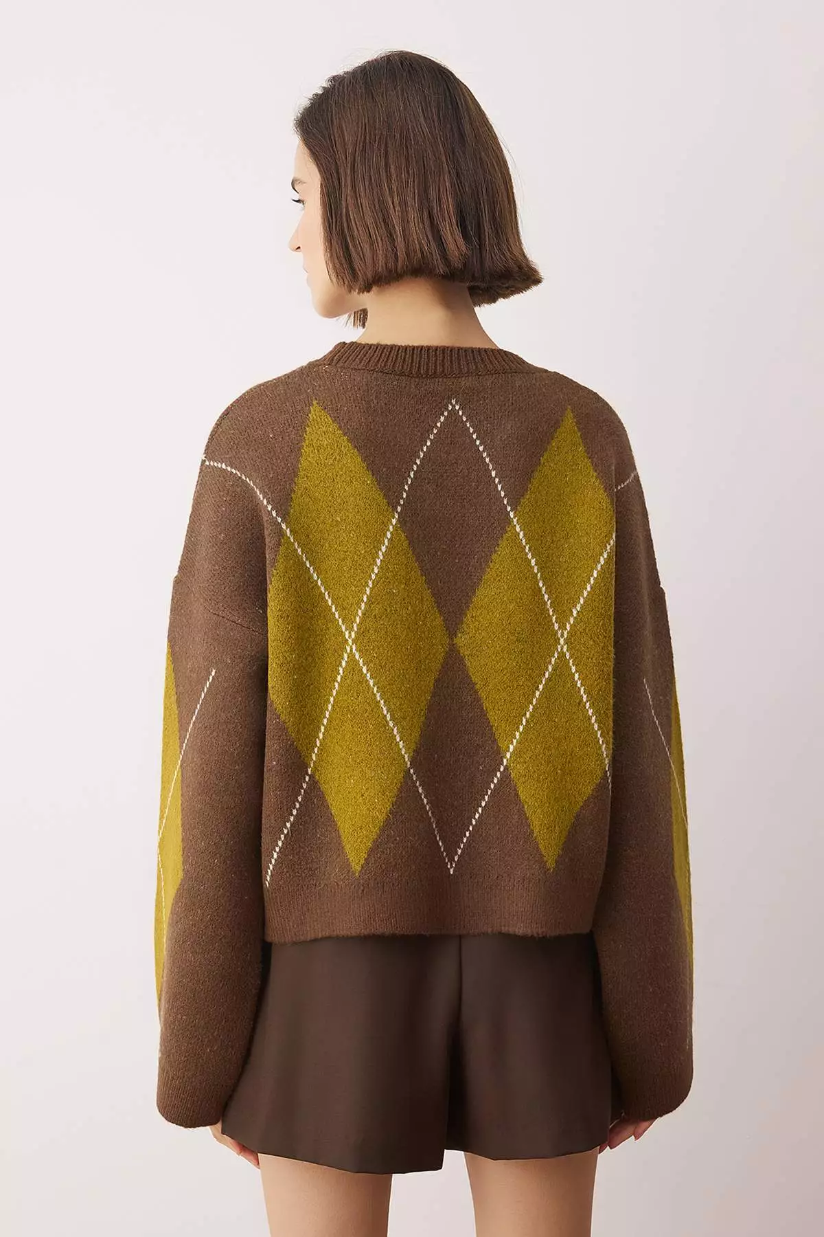 Brown Baklava Patterned Knit Sweater Twoaw26Kz289