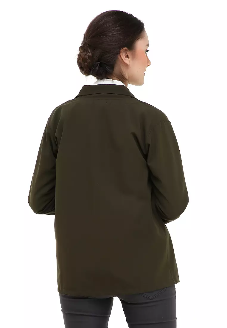Qemsya Jas Blazer Wanita Long Outer Casual Suit Material Baby Canvas ORIGINAL - Army