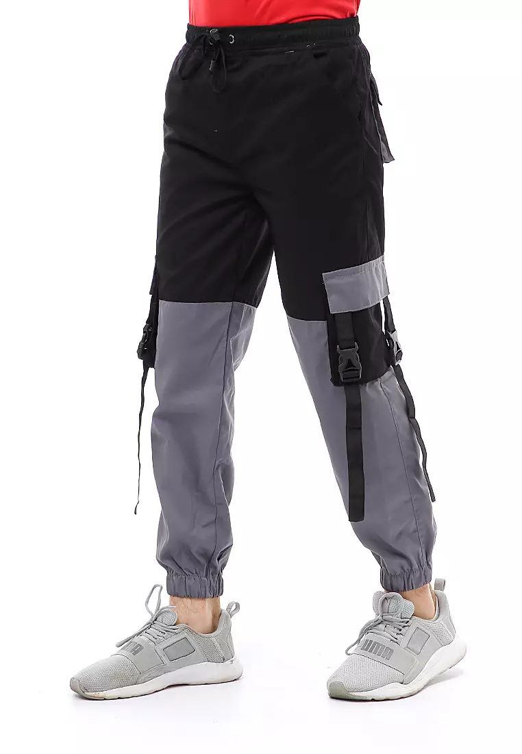 Locko Long Pants Celana Jogger Pria Kombinasi Material Cotton Twill ORIGINAL - Black Gray