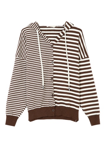 Its Me white and brown Fashion Striped Hooded Knitted Jacket 8AC66AAB3B53A3GS_1