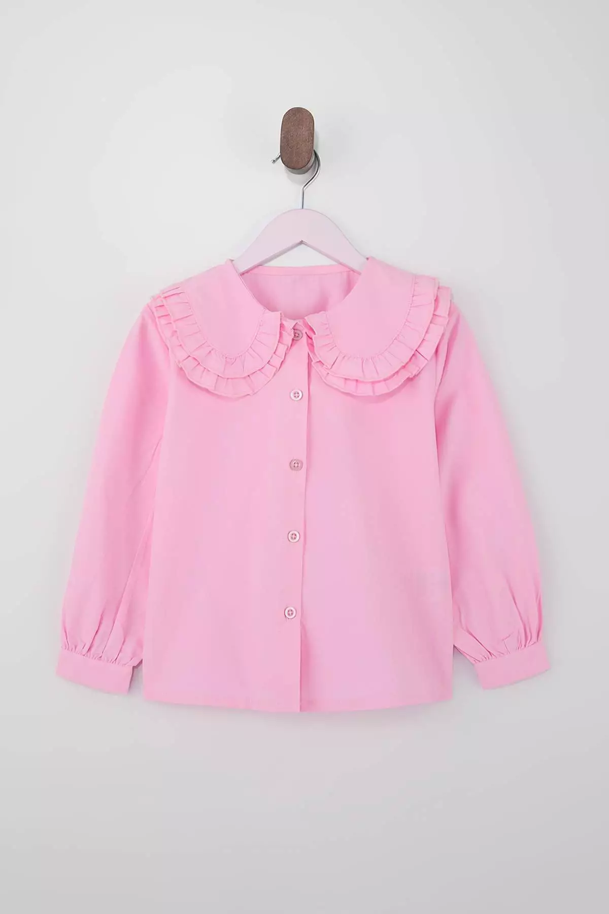 Pink Girl'S Baby Collar Woven Long Sleeve Holiday Shirt Tkdss26Go00002