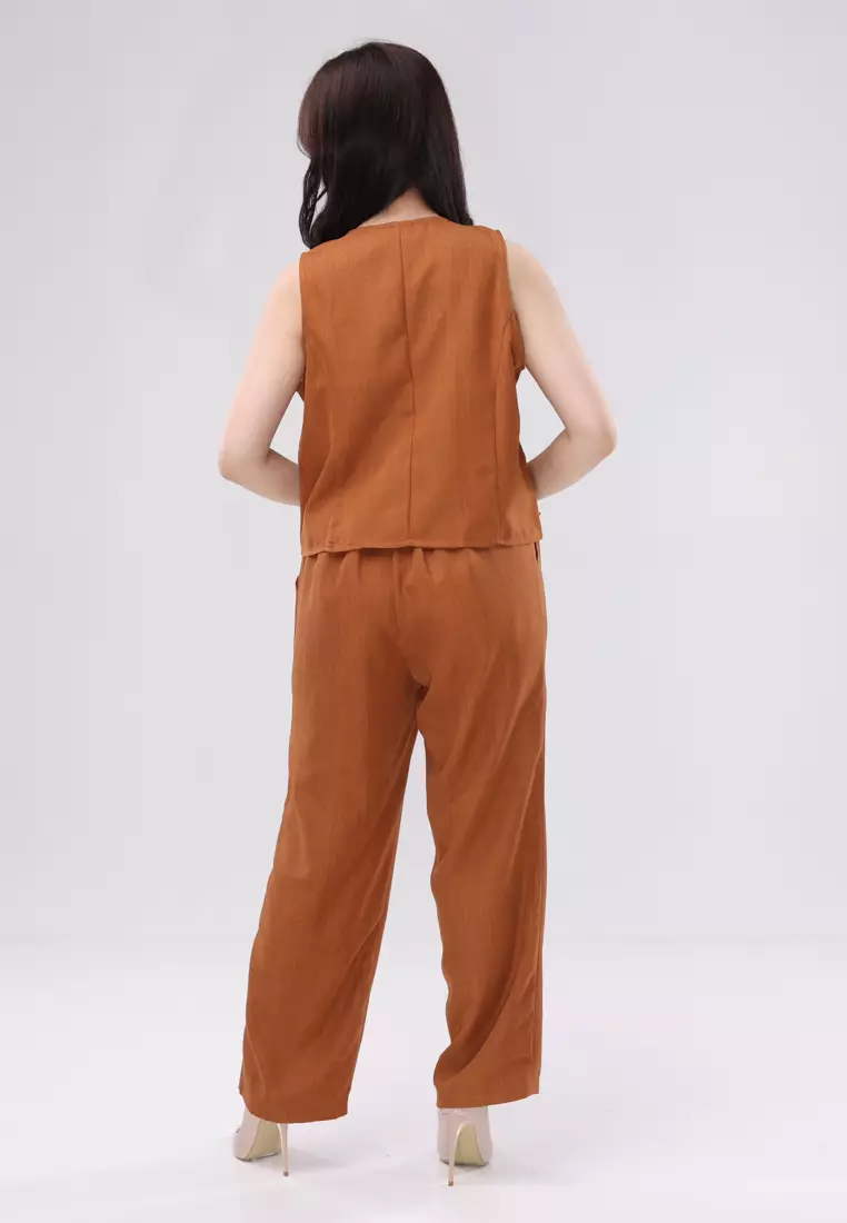 Acid Linen Sleeveless Vest Terno Pants