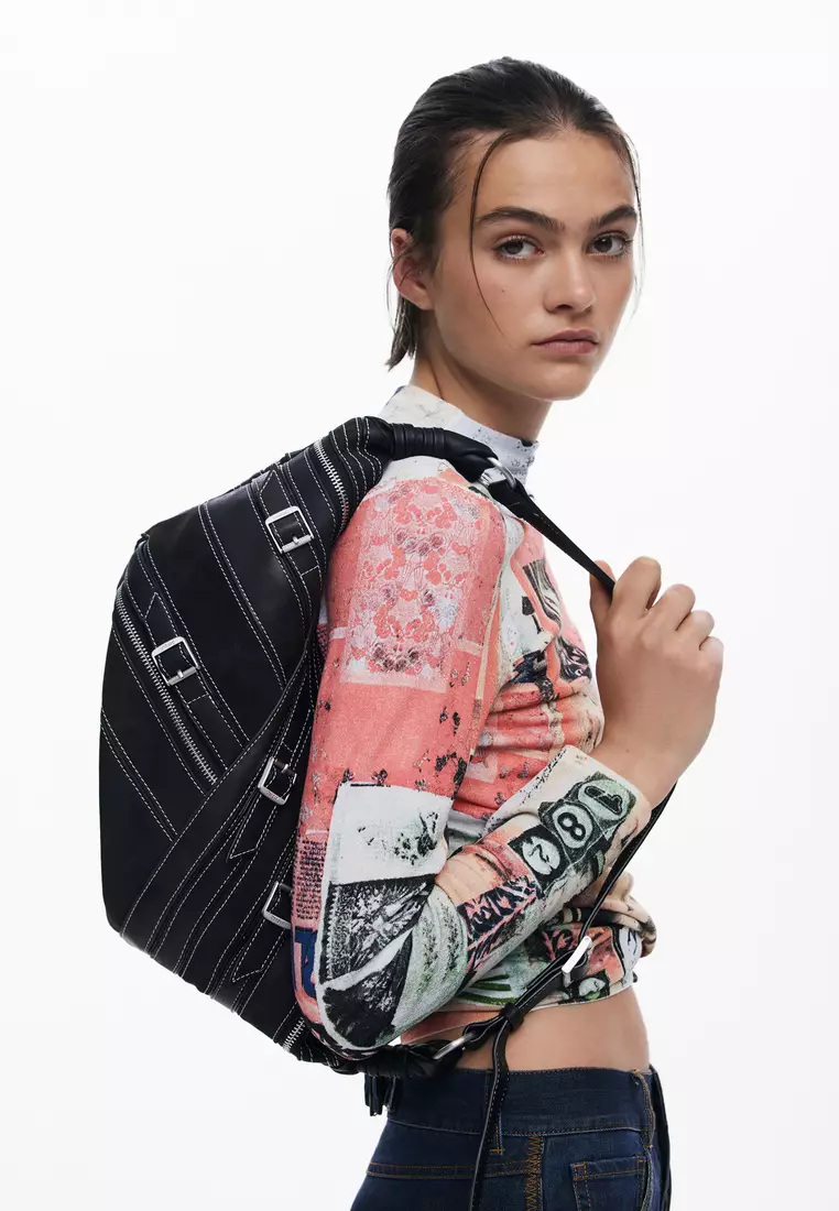 Small faux leather bag with buckles