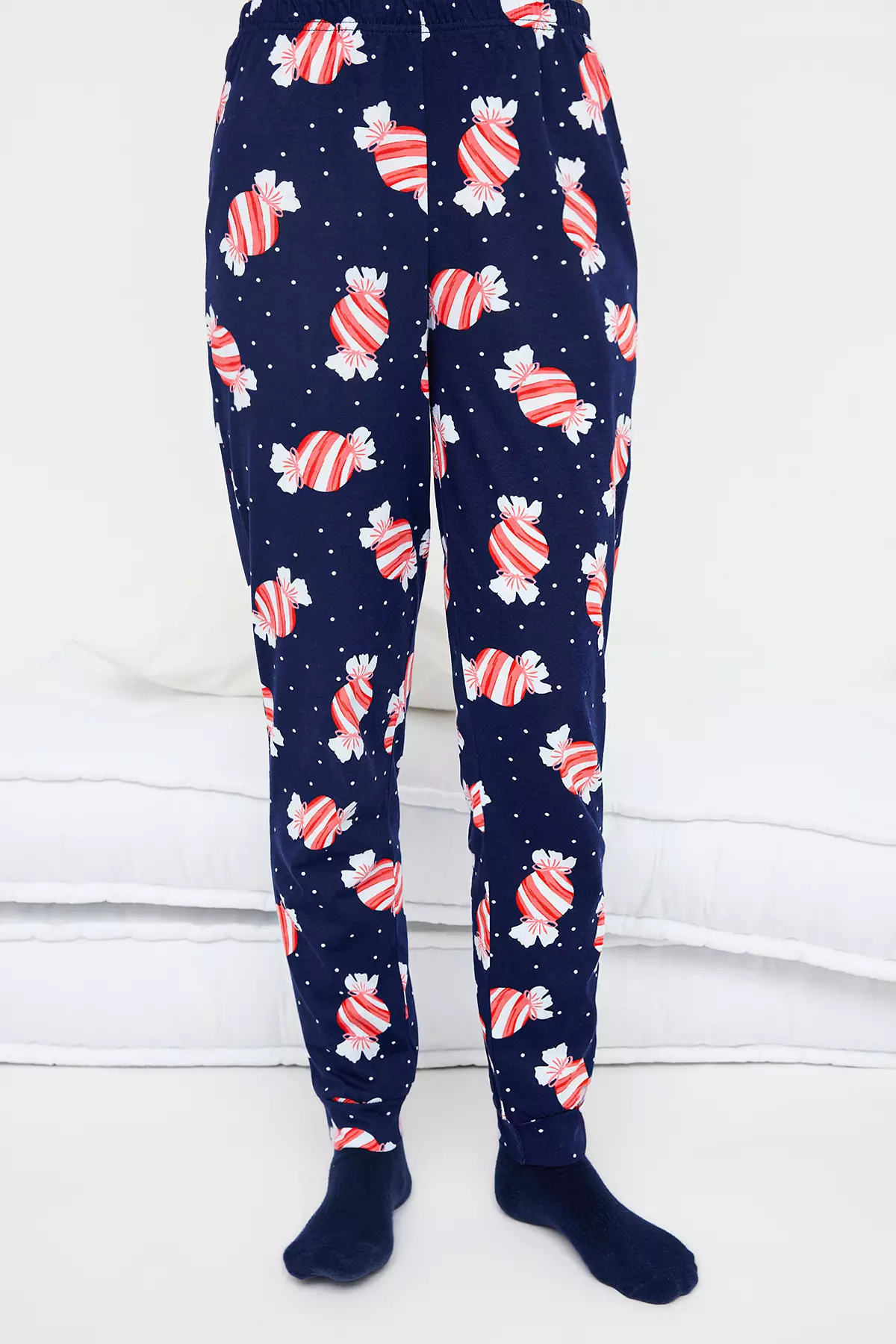 Teen Navy Blue 100% Cotton Fun Candy Printed Knitted Pajama Set Thmaw26Pt00018