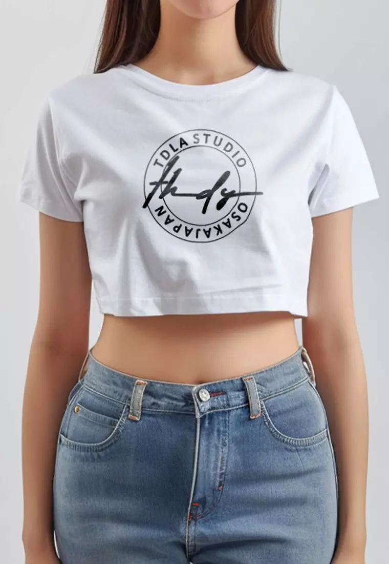 LTG91 Crop Top T shirt RCP "thdy sign stamp" putih