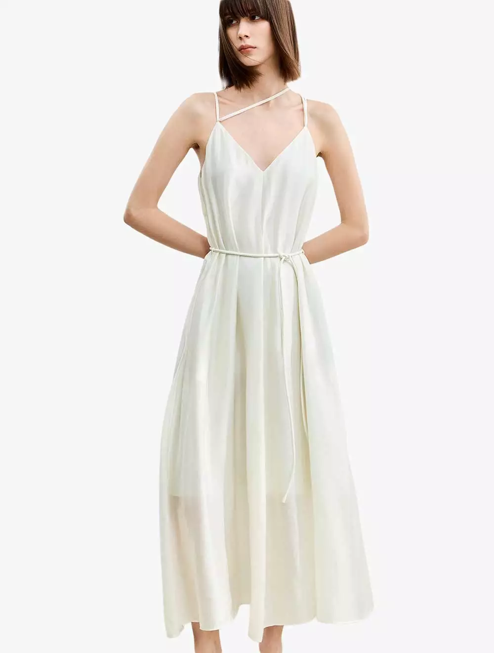 LILY V Collar Simple And Elegant Commuting Dress - White