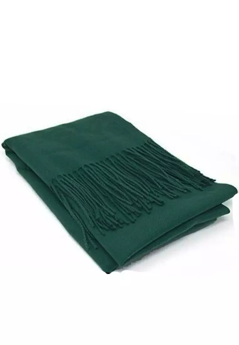 Plain Cashmere Virgin wool Pashmina Syal Wanita Bottle Green