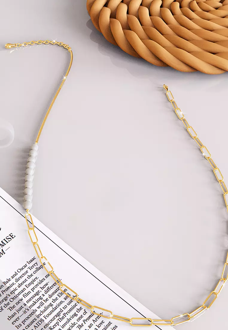 Cuban Pearl Paperclip Necklace in Gold