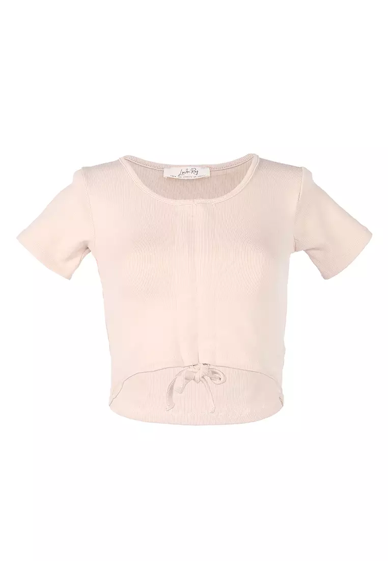 Beige Drawstring Detail Crop Top