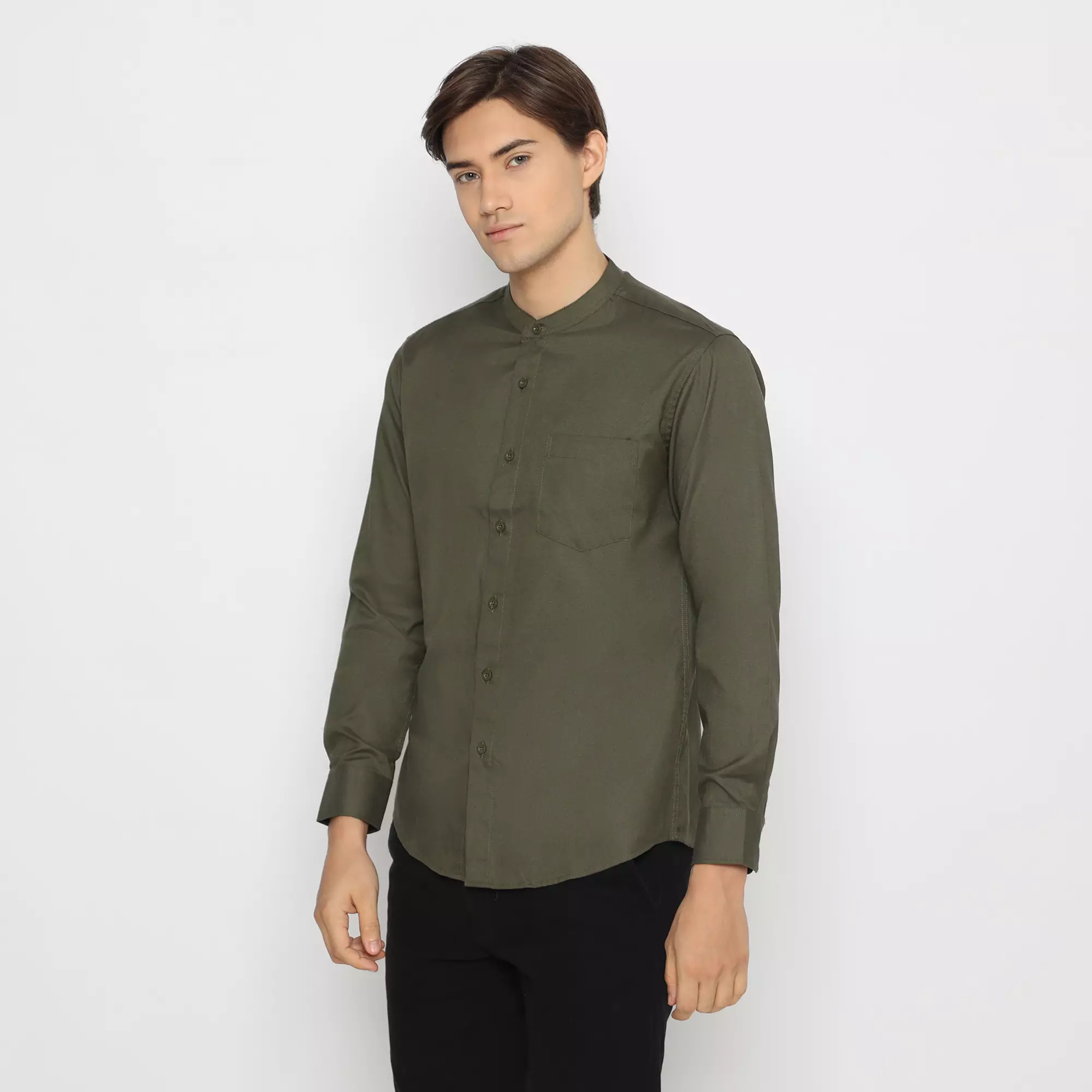 Platini Kemeja Pria Koko Shanghai Lengan Panjang Katun Oxford Hijau Army 22030
