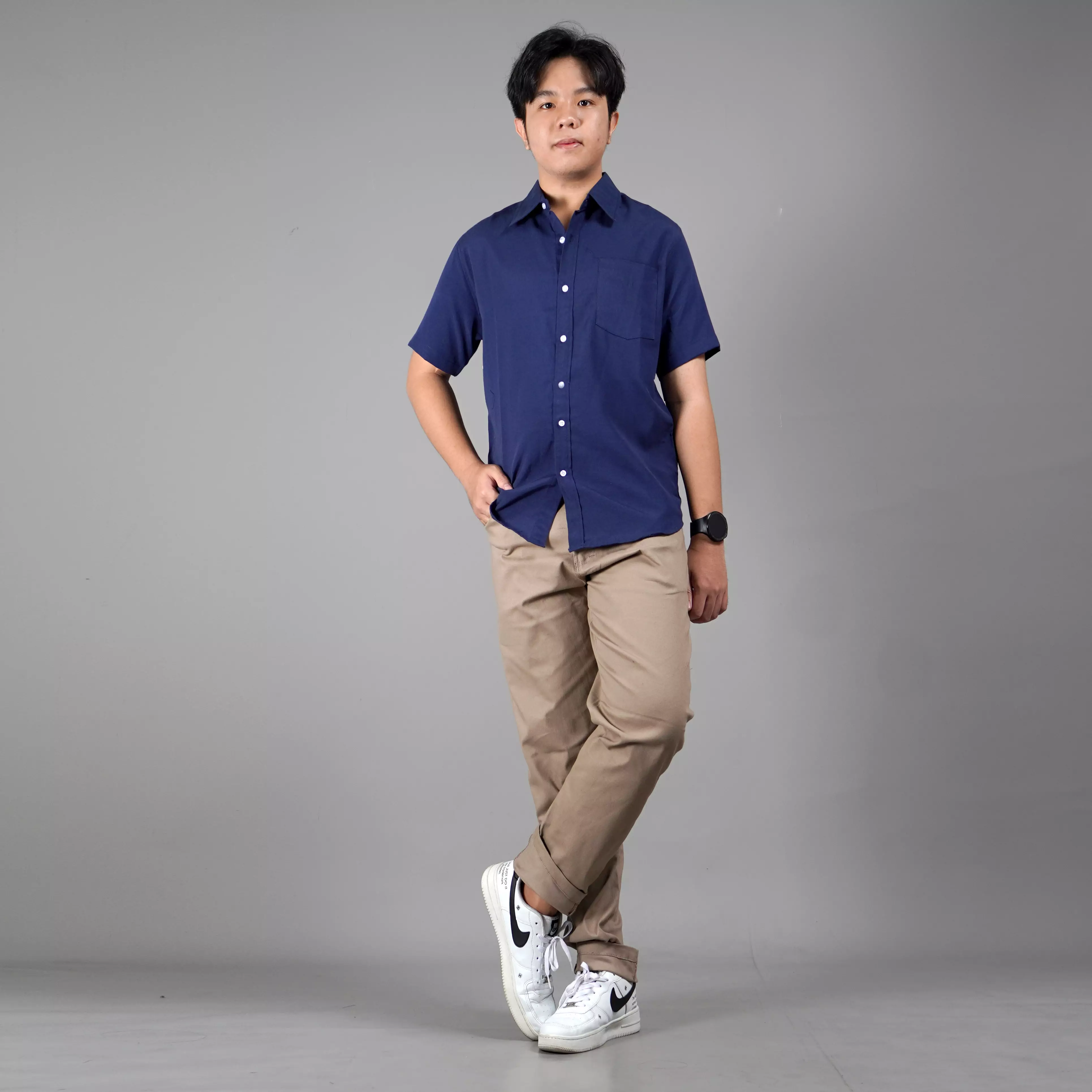 CALEB Kemeja Casual Pria Kemeja Polos Pria Lengan Pendek - NAVY