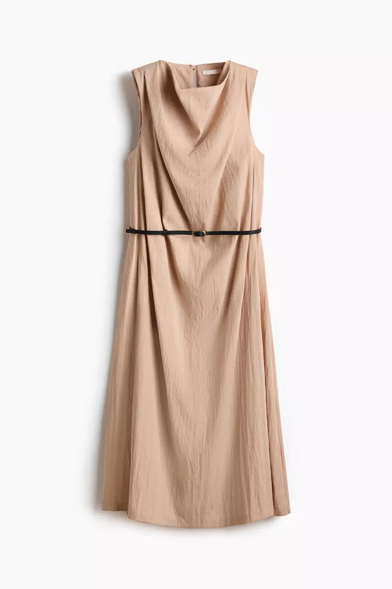 Belted cowl-neck dress