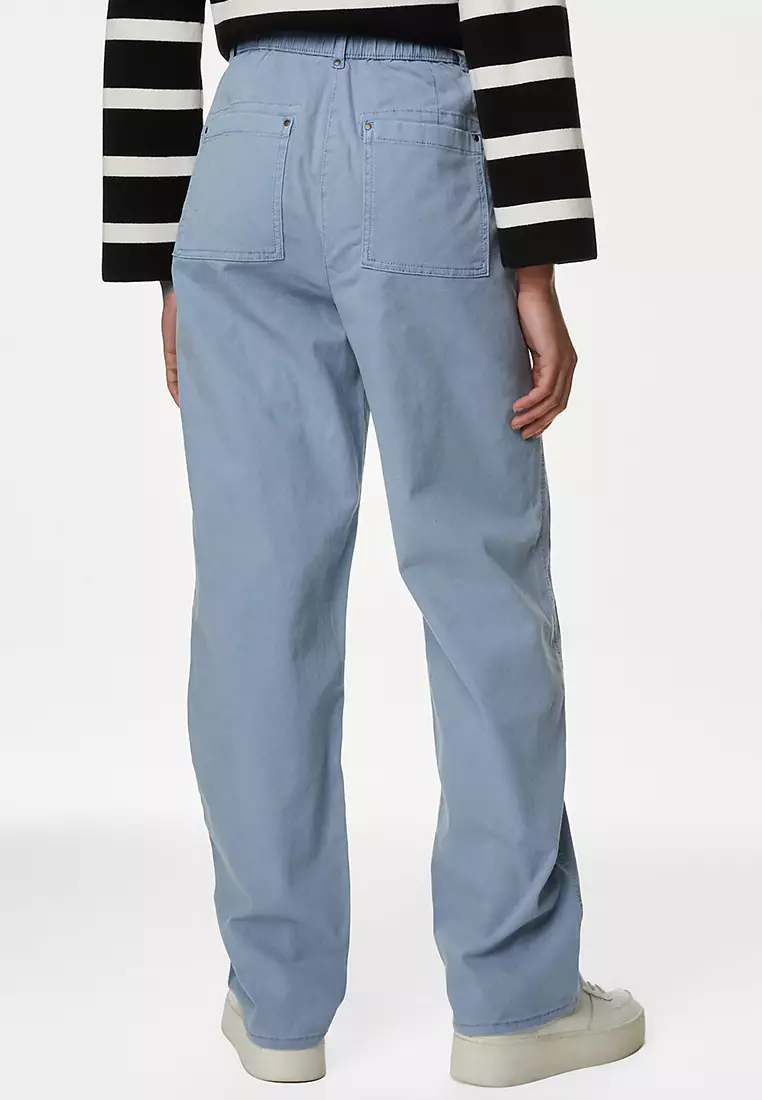 Cotton Rich Relaxed Straight Trousers