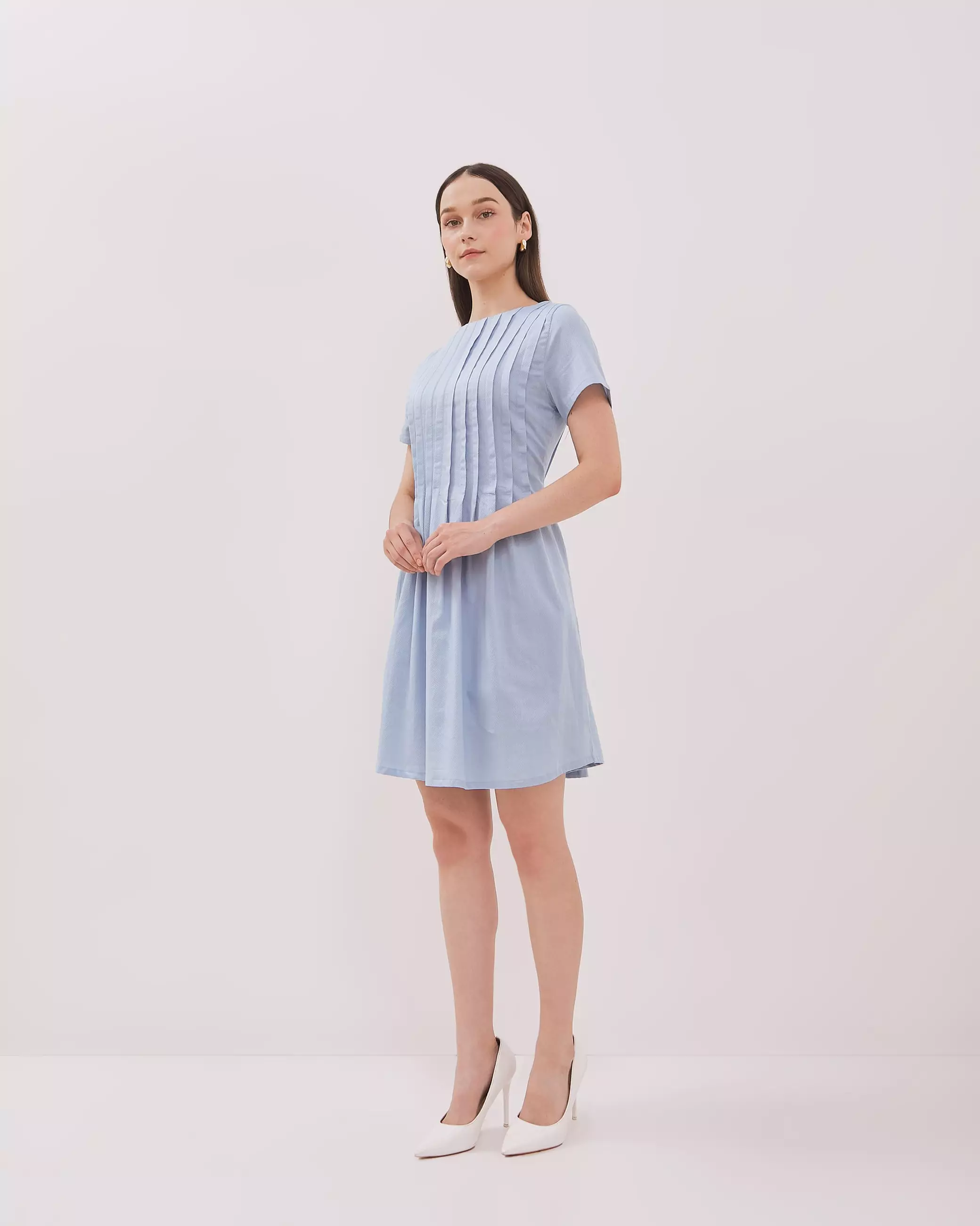 Urban Exchange Nayla Blue Dress / Dress Katun Lengan Pendek Warna Blue