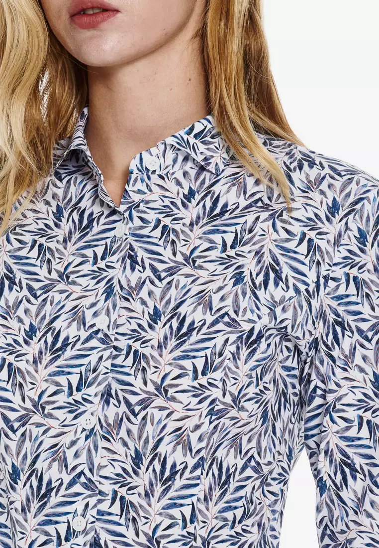 藍葉繚繞一字領修身版長袖襯衫