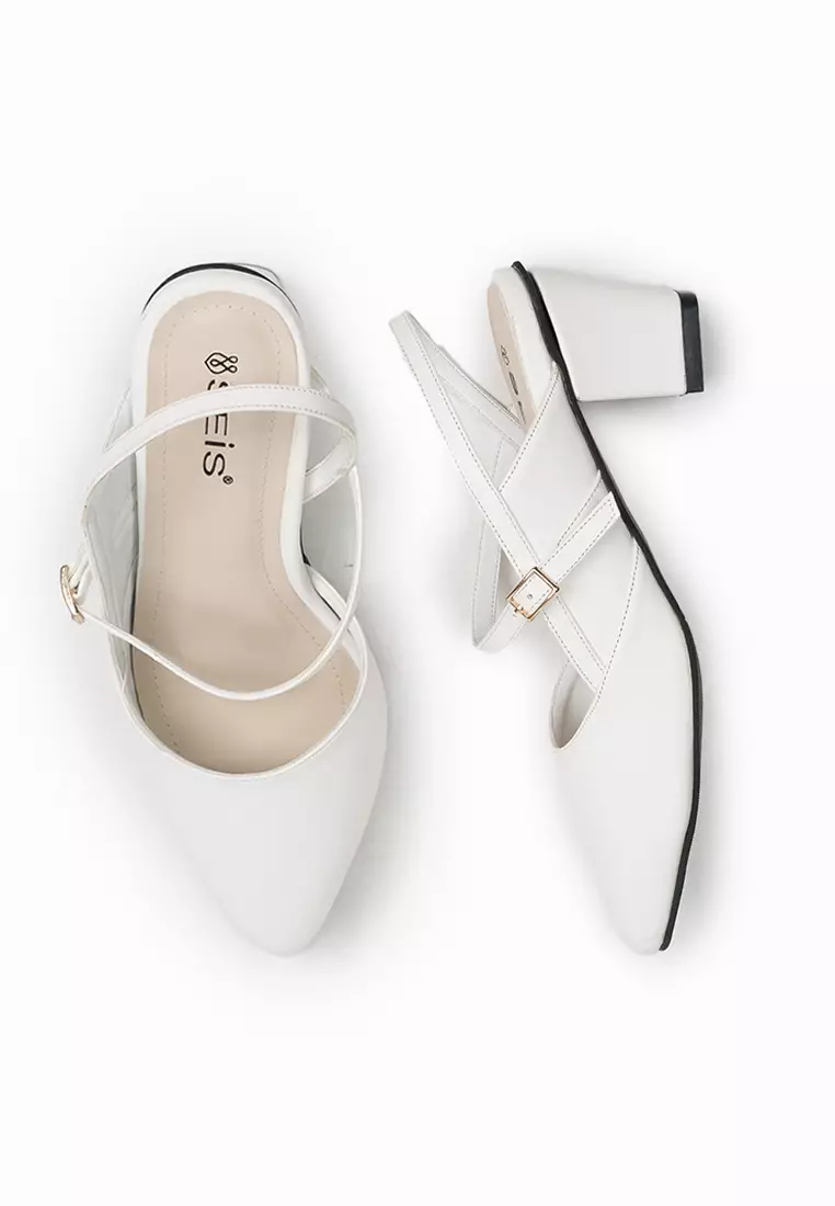SEIS Pamela Mules Heels Wanita | Slingback Hak 5 cm - WHITE