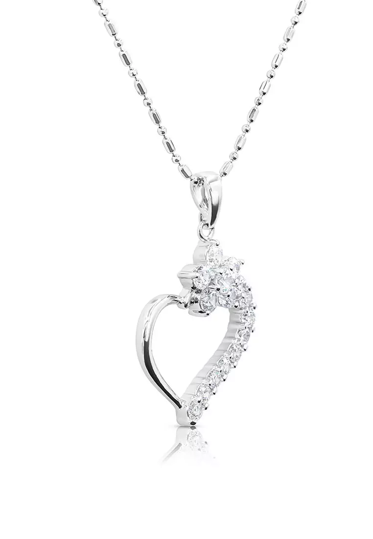 SO SEOUL Amora Open Heart Diamond Simulant Cubic Zirconia Earrings with Pendant Chain Necklace Jewelry Gift Set