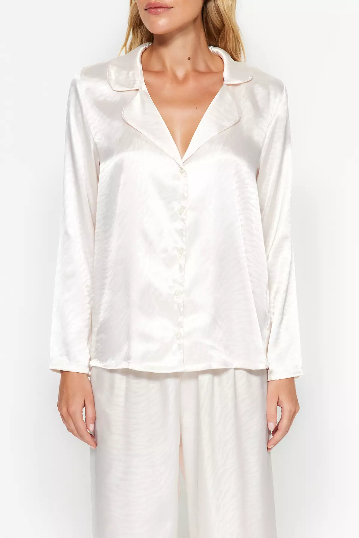 White Zebra Pattern Satin Pajamas Set
