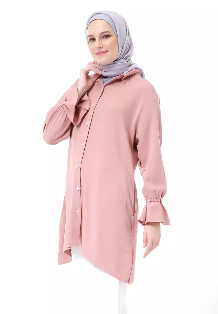 Aleina Blouse Muslimah Atasan Wanita Long Sleeve Premium High Quality - Dusty Pink