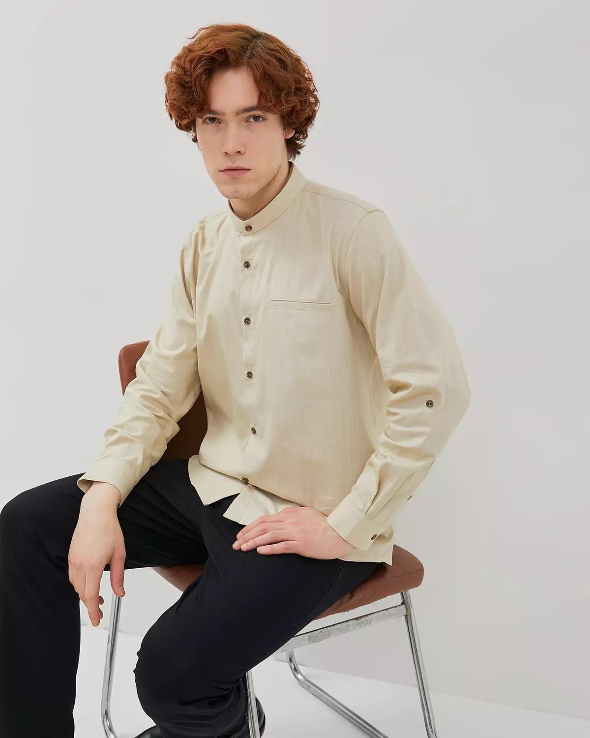 MEN'S CREAM LONG SLEEVE KOKO SHIRT