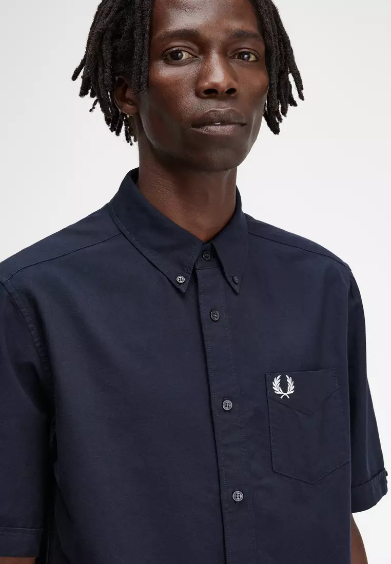 fred perry navy short sleeve shirt