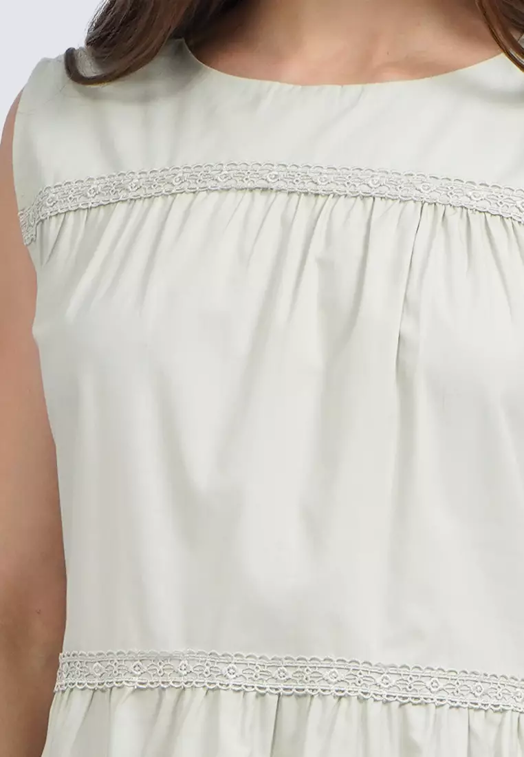 Sleeveless Tiered Midi Dress PASTEL GREEN