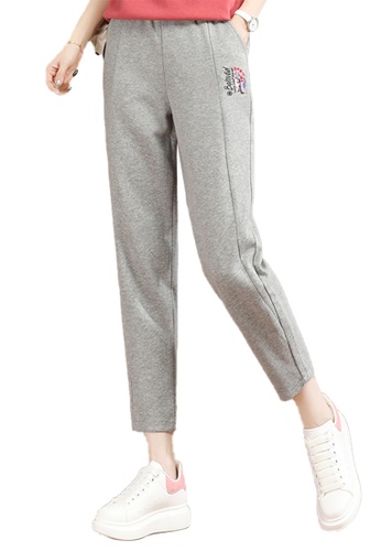 A-IN GIRLS grey Elastic Waist Embroidered Lounge Pants 7A2A2AA0B59928GS_1