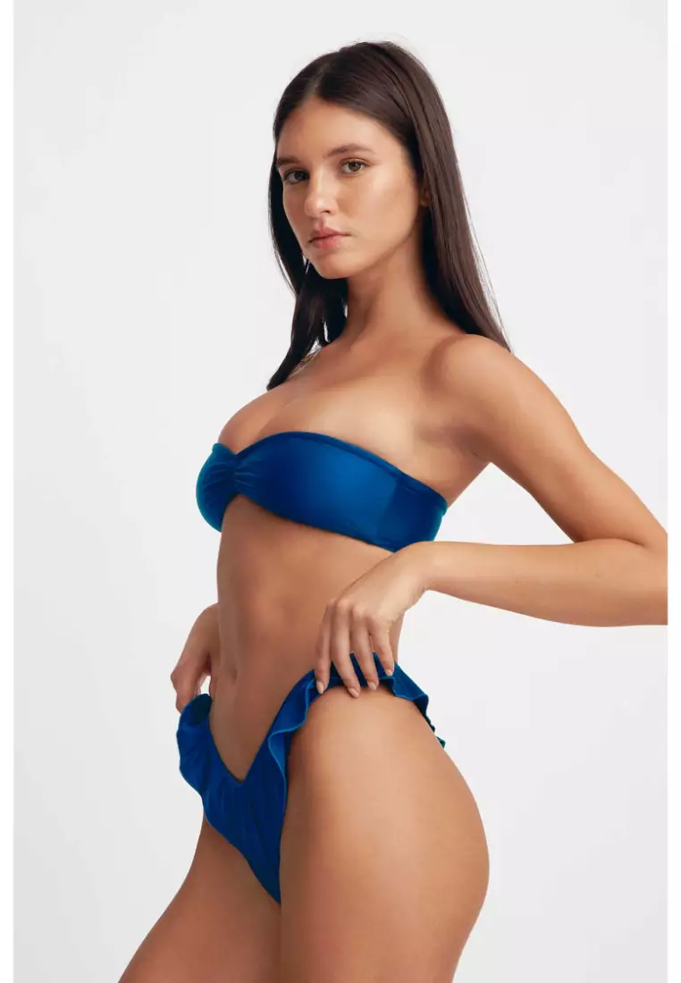 Elsie Ruffled Cheeky Bikini Bottoms / Jazzy Blues Gloss