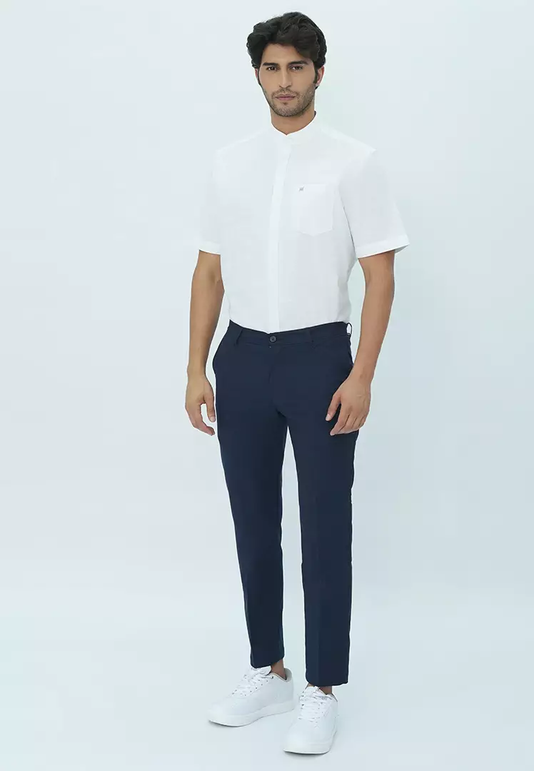 Johnwin - Celana Formal Sigma Ankle Pants - Celana Panjang Pria - Bahan Katun Polyester - Slim Fit - Biru Navy - F.1024.006.167.C