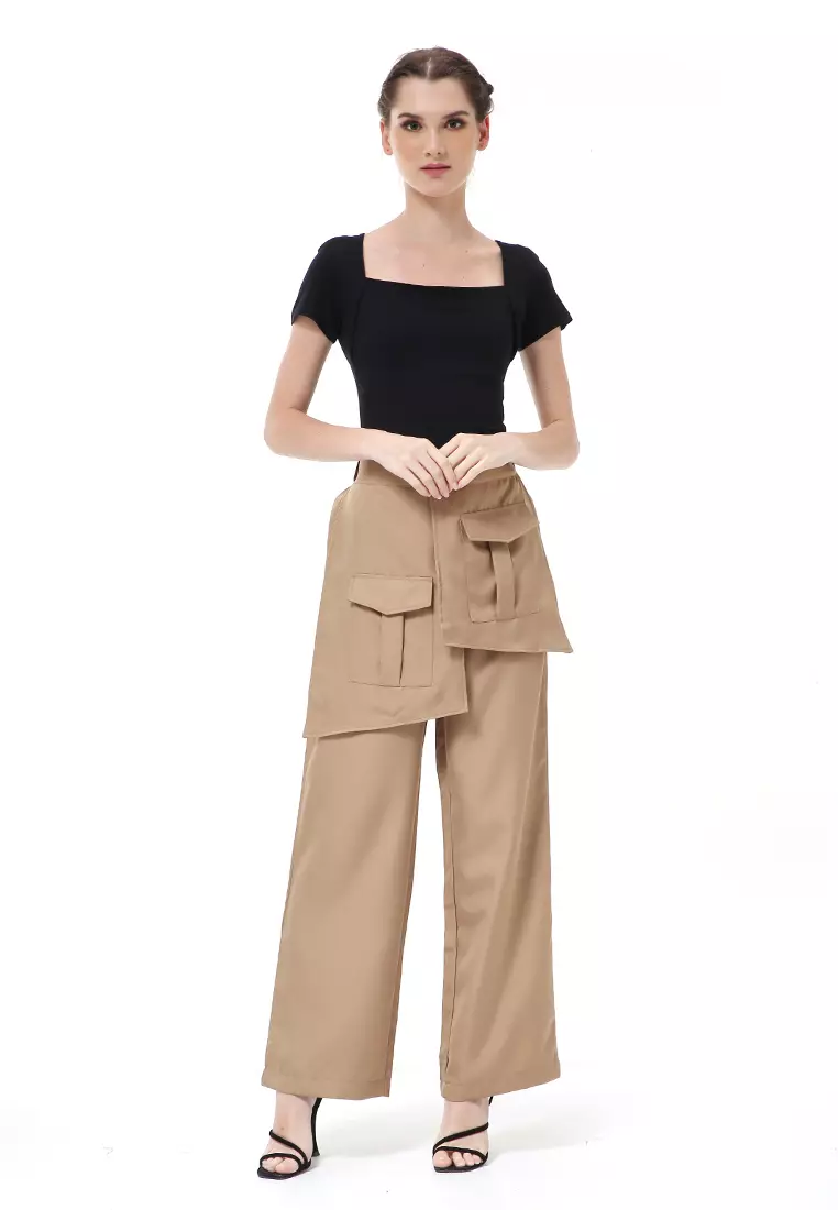 Stella Long Pants Celana Panjang Kasual Wanita Model Pocket Material Cotton ORIGINAL - Choco
